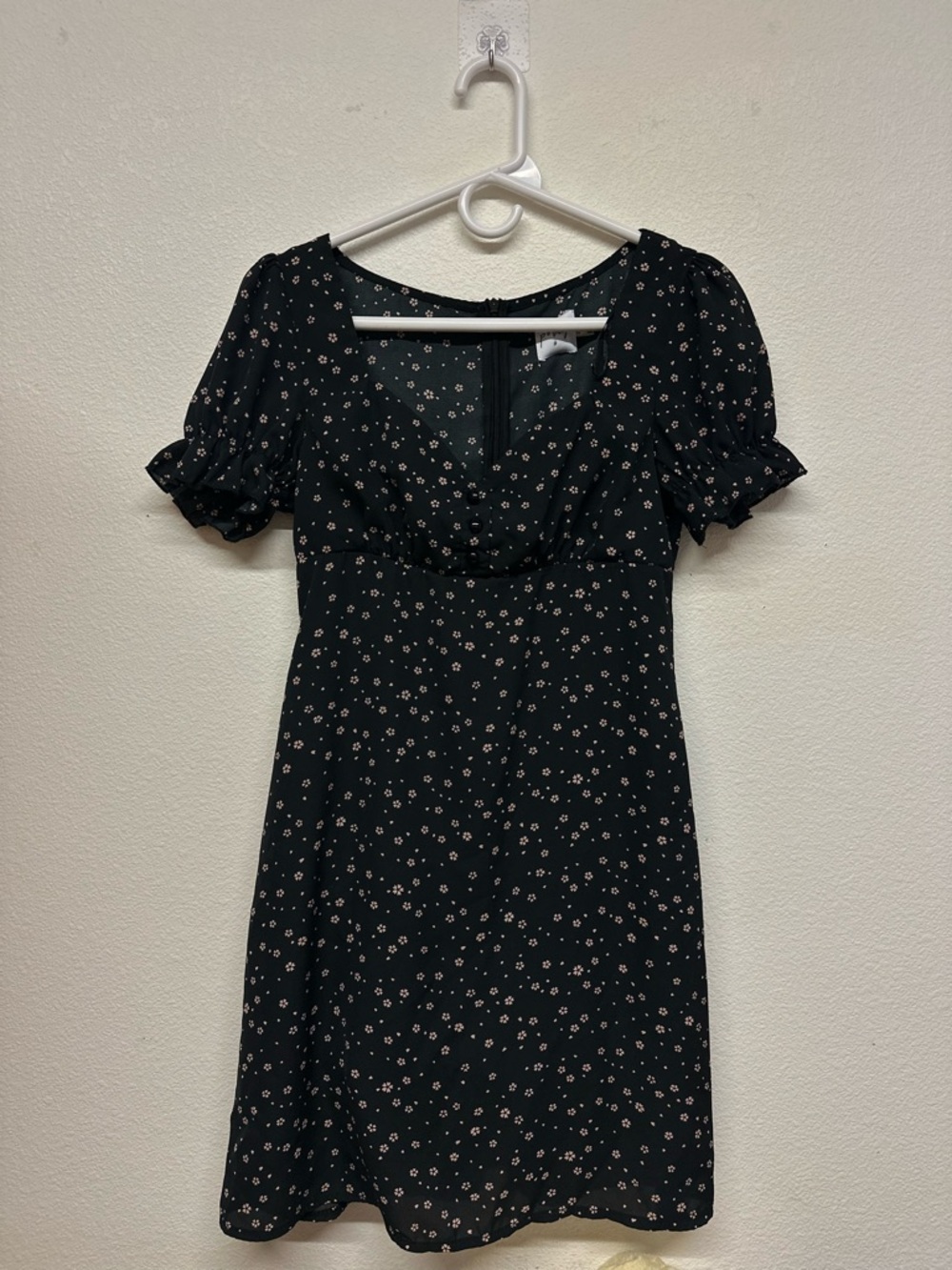 Black Floral Mini Dress with Puff Sleeves